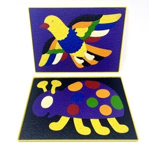 LAURI CREPE FOAM RUBBER PUZZLES 2152 BIRD 2153 BUG VINTAGE LOT OF 2 WITH TRAYS